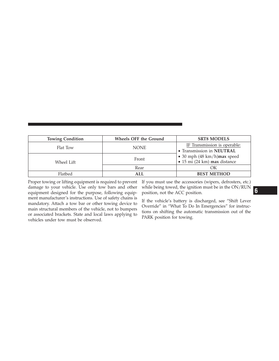 Towing a disabled vehicle | Dodge 2012 Charger SRT8 User Manual | Page 467 / 573