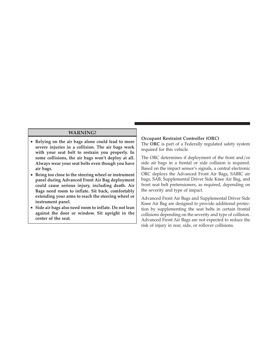 Air bag deployment sensors and controls | Dodge 2012 Charger SRT8 User Manual | Page 64 / 573