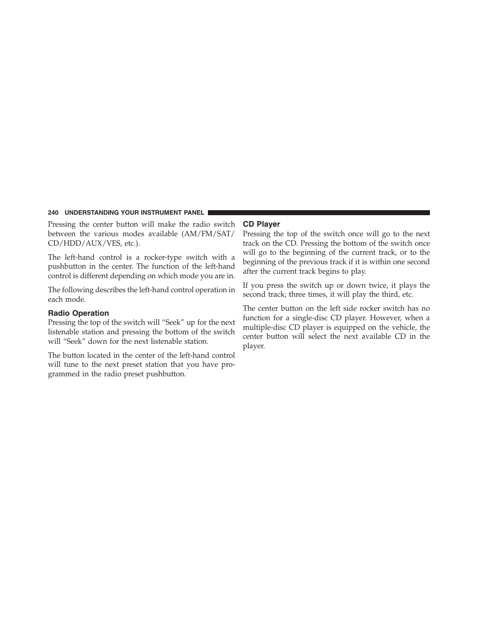 Radio operation, Cd player | Dodge 2012 Challenger SRT8 User Manual | Page 242 / 471