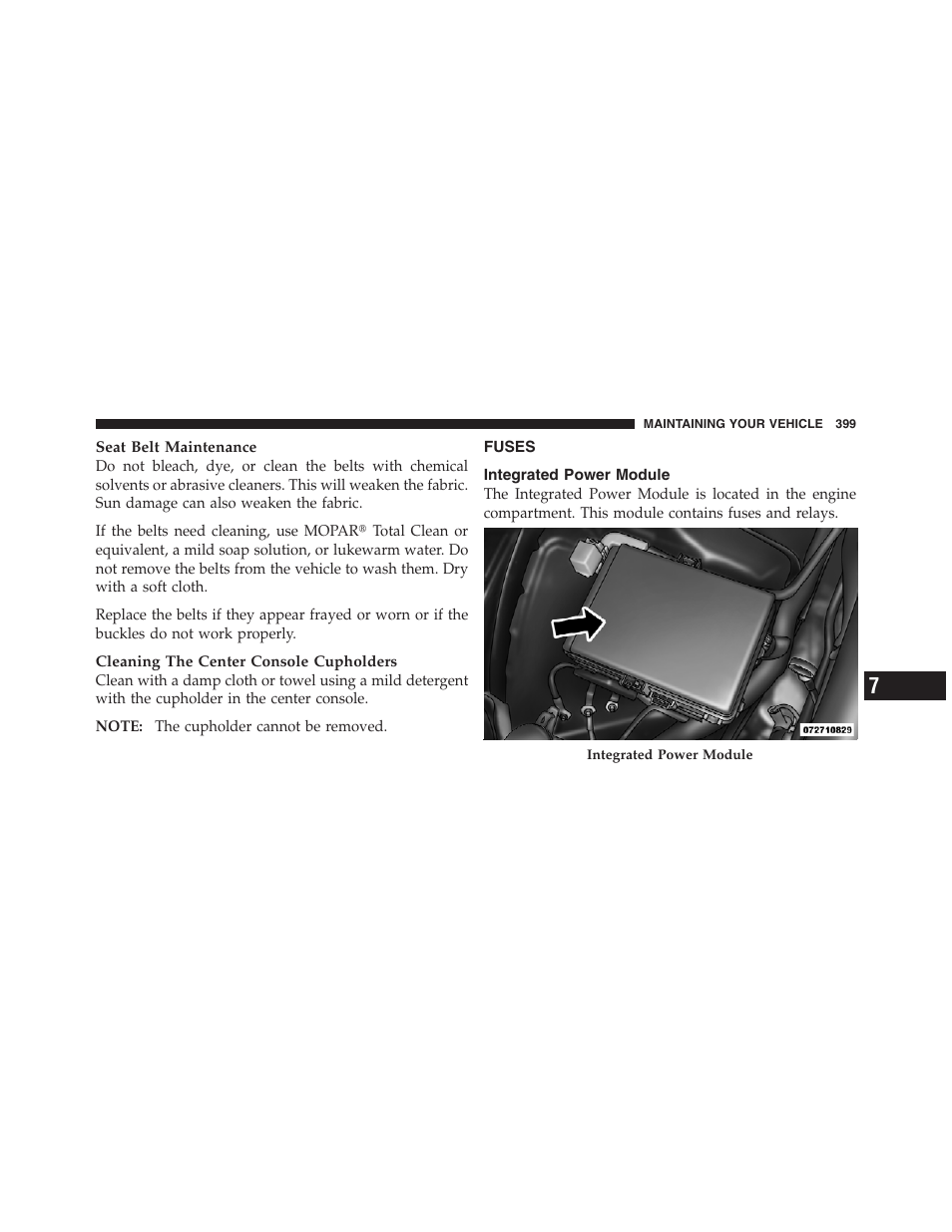 Fuses, Integrated power module | Dodge 2012 Challenger SRT8 User Manual | Page 401 / 471