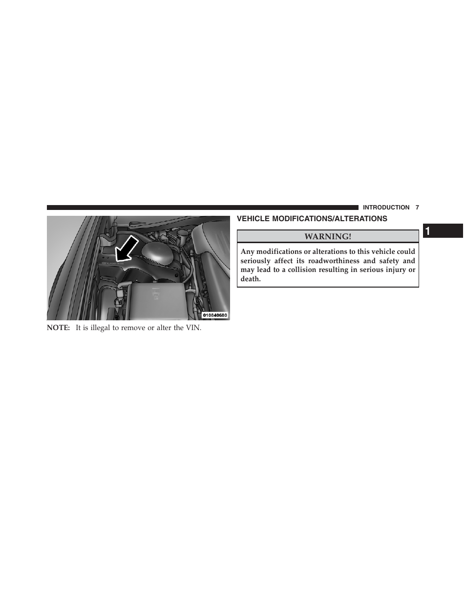 Vehicle modifications/alterations | Dodge 2012 Challenger SRT8 User Manual | Page 9 / 471