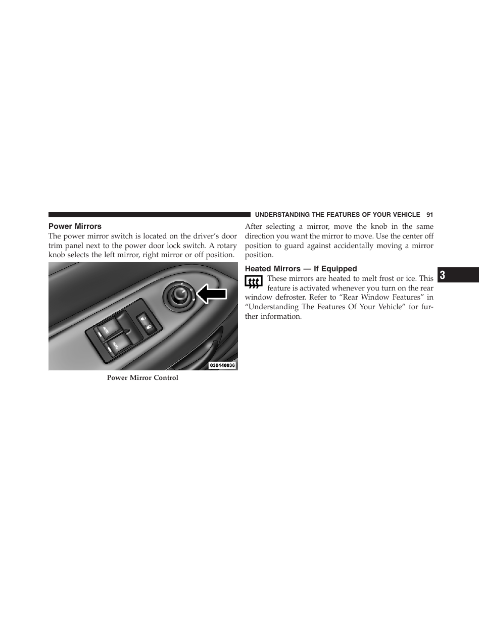 Power mirrors, Heated mirrors — if equipped | Dodge 2012 Challenger SRT8 User Manual | Page 93 / 471