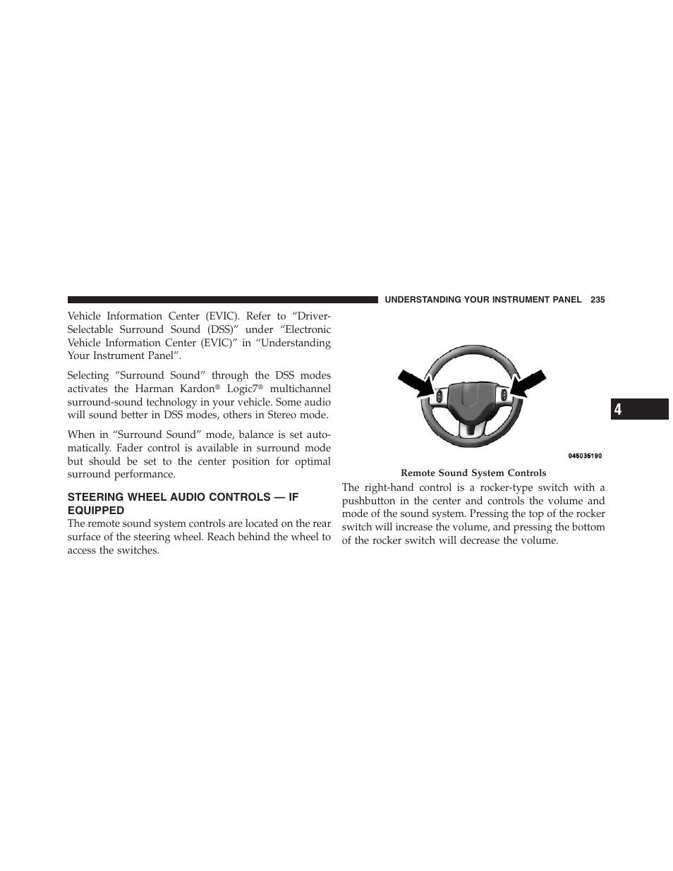 Steering wheel audio controls — if equipped, Steering wheel audio controls, If equipped | Dodge 2012 Challenger User Manual | Page 237 / 494