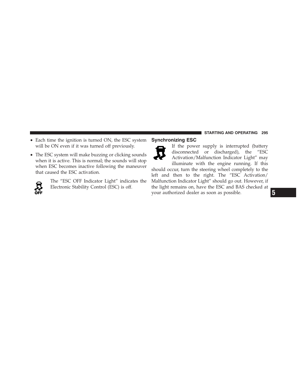 Synchronizing esc | Dodge 2012 Challenger User Manual | Page 297 / 494