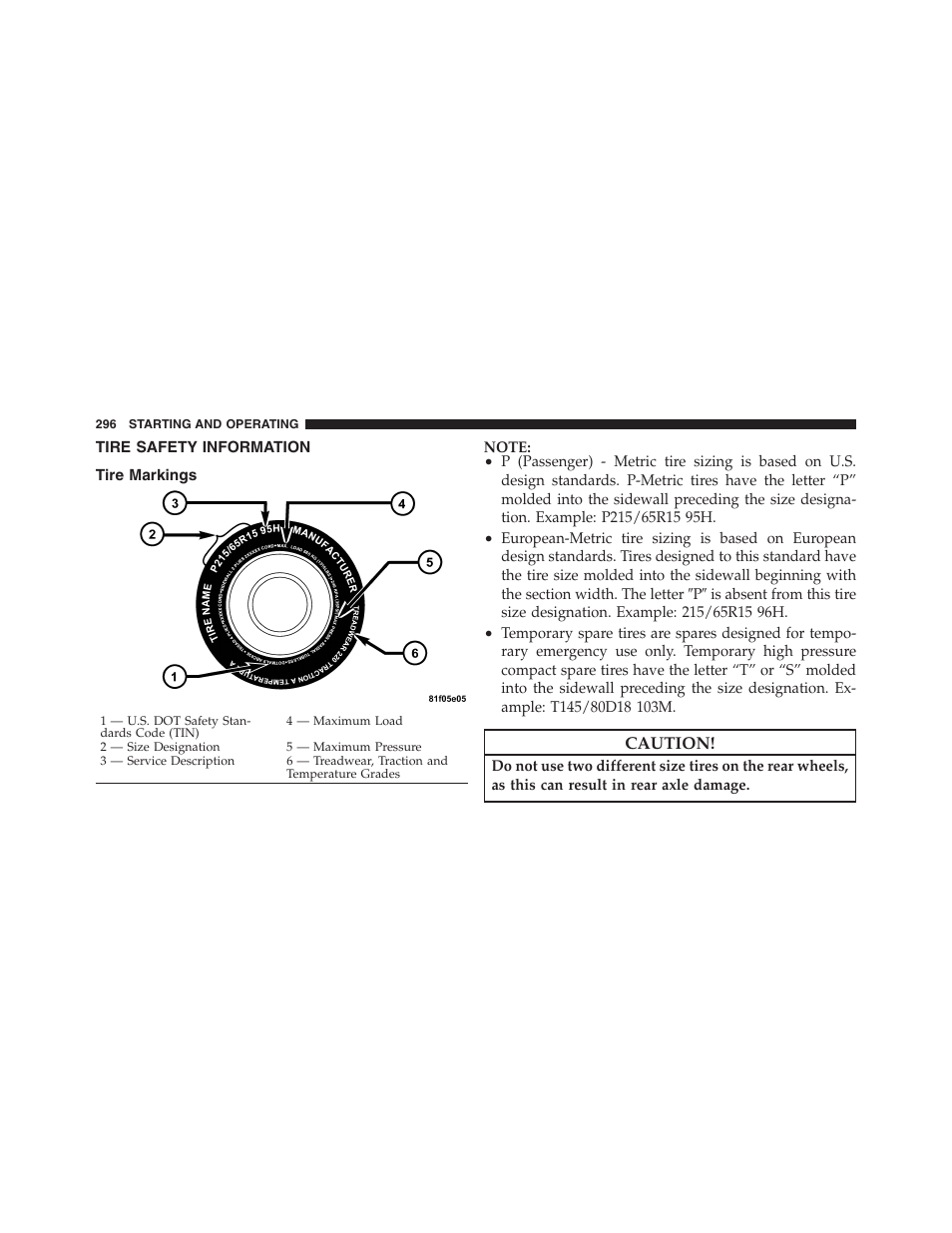 Tire safety information, Tire markings | Dodge 2012 Challenger User Manual | Page 298 / 494