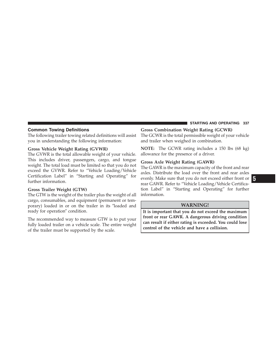 Common towing definitions | Dodge 2012 Challenger User Manual | Page 339 / 494