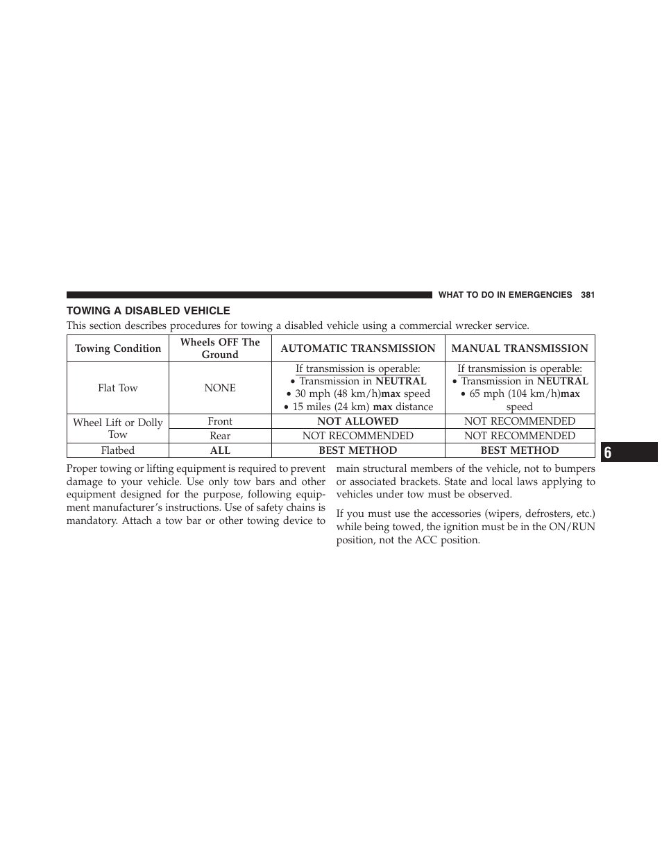 Towing a disabled vehicle | Dodge 2012 Challenger User Manual | Page 383 / 494