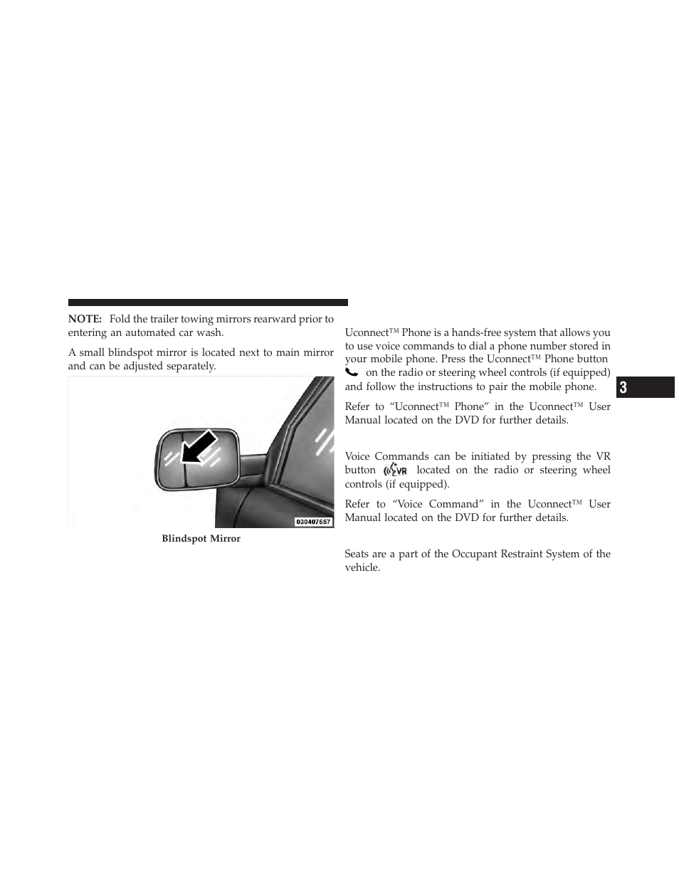 Uconnect™ phone — if equipped, Voice command — if equipped, Seats | Dodge 2011 Ram User Manual | Page 103 / 636