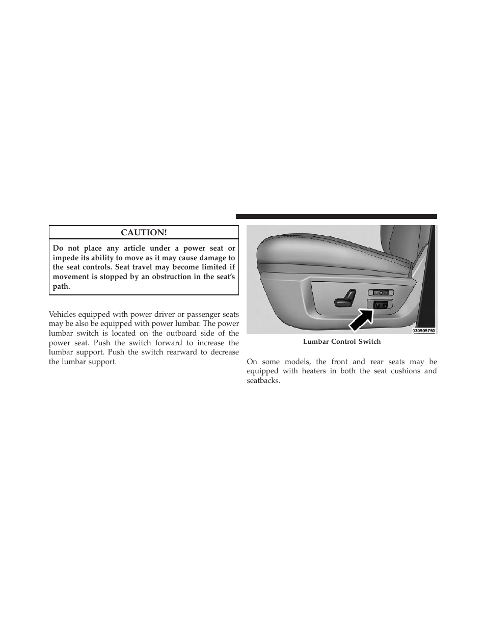 Power lumbar — if equipped, Heated seats — if equipped | Dodge 2011 Ram User Manual | Page 106 / 636