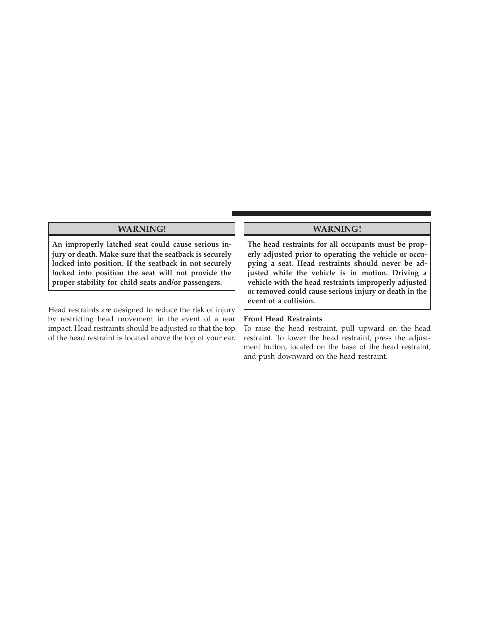 Head restraints | Dodge 2011 Ram User Manual | Page 116 / 636