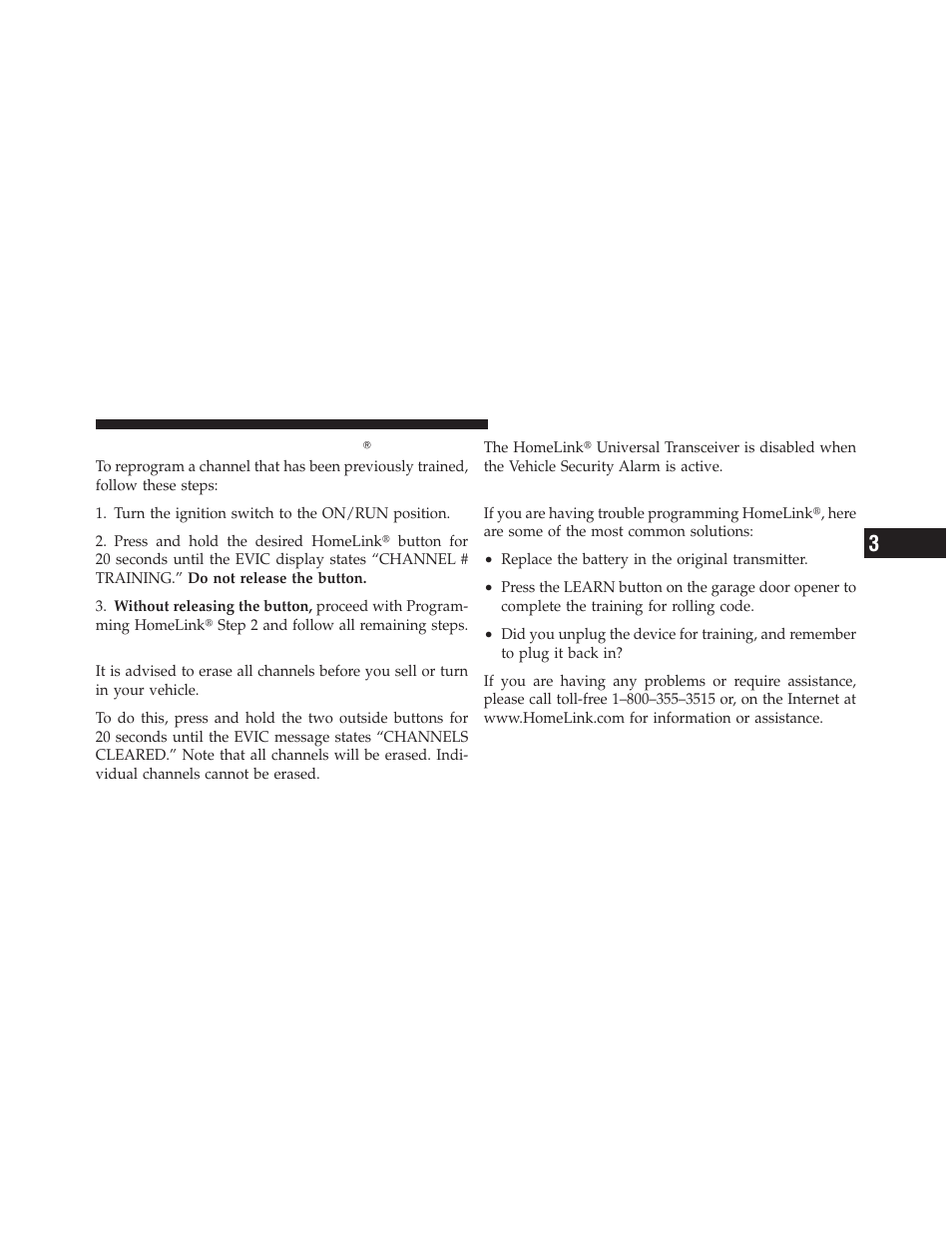 Reprogramming a single homelinkĥ button, Security, Troubleshooting tips | Reprogramming a single homelink, Button | Dodge 2011 Ram User Manual | Page 159 / 636