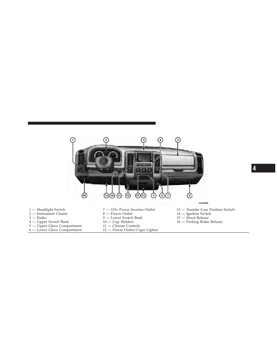 Instrument panel features | Dodge 2011 Ram User Manual | Page 207 / 636