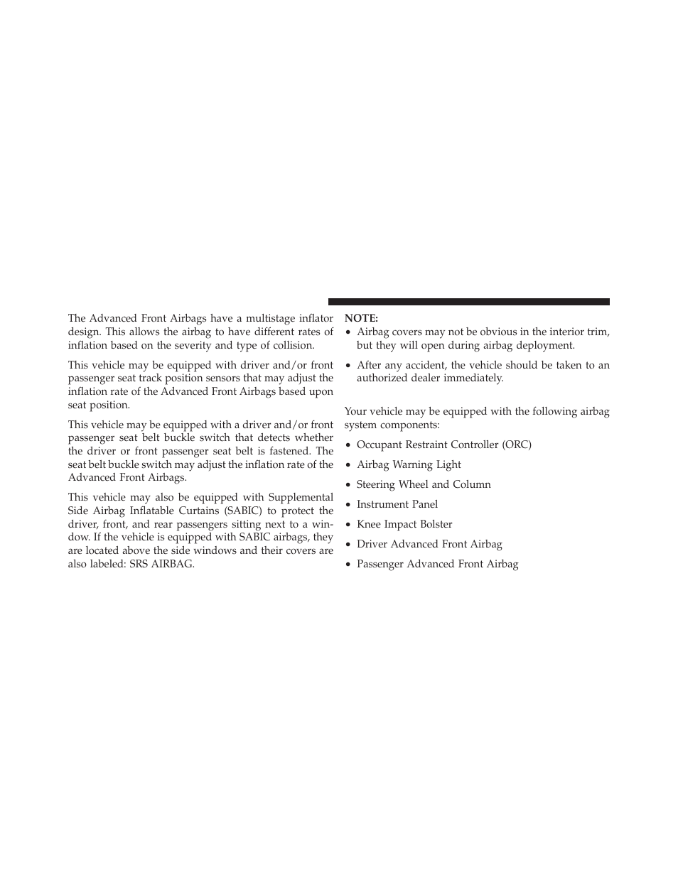 Airbag system components | Dodge 2011 Ram User Manual | Page 56 / 636