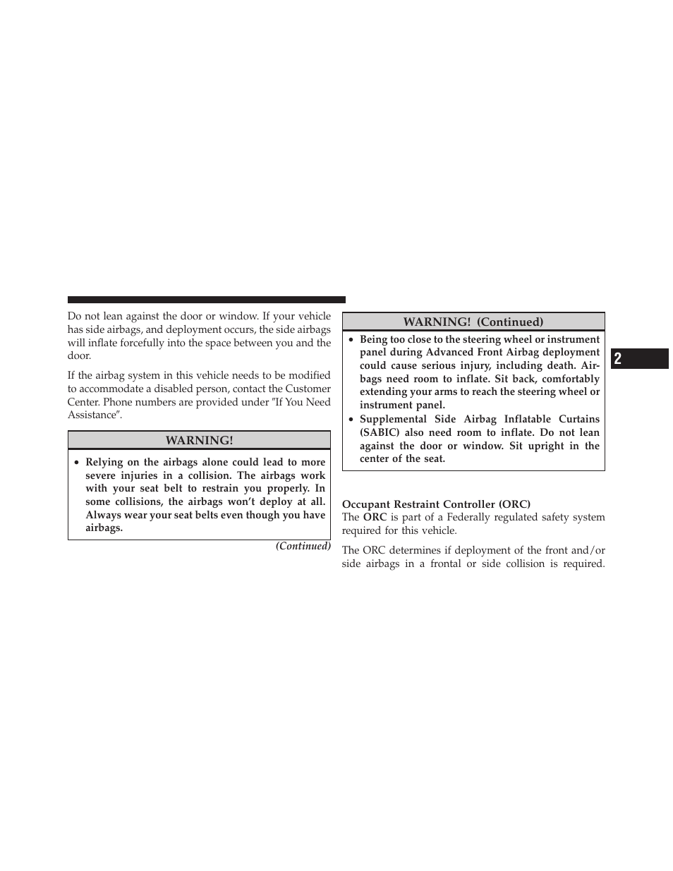 Airbag deployment sensors and controls | Dodge 2011 Ram User Manual | Page 61 / 636