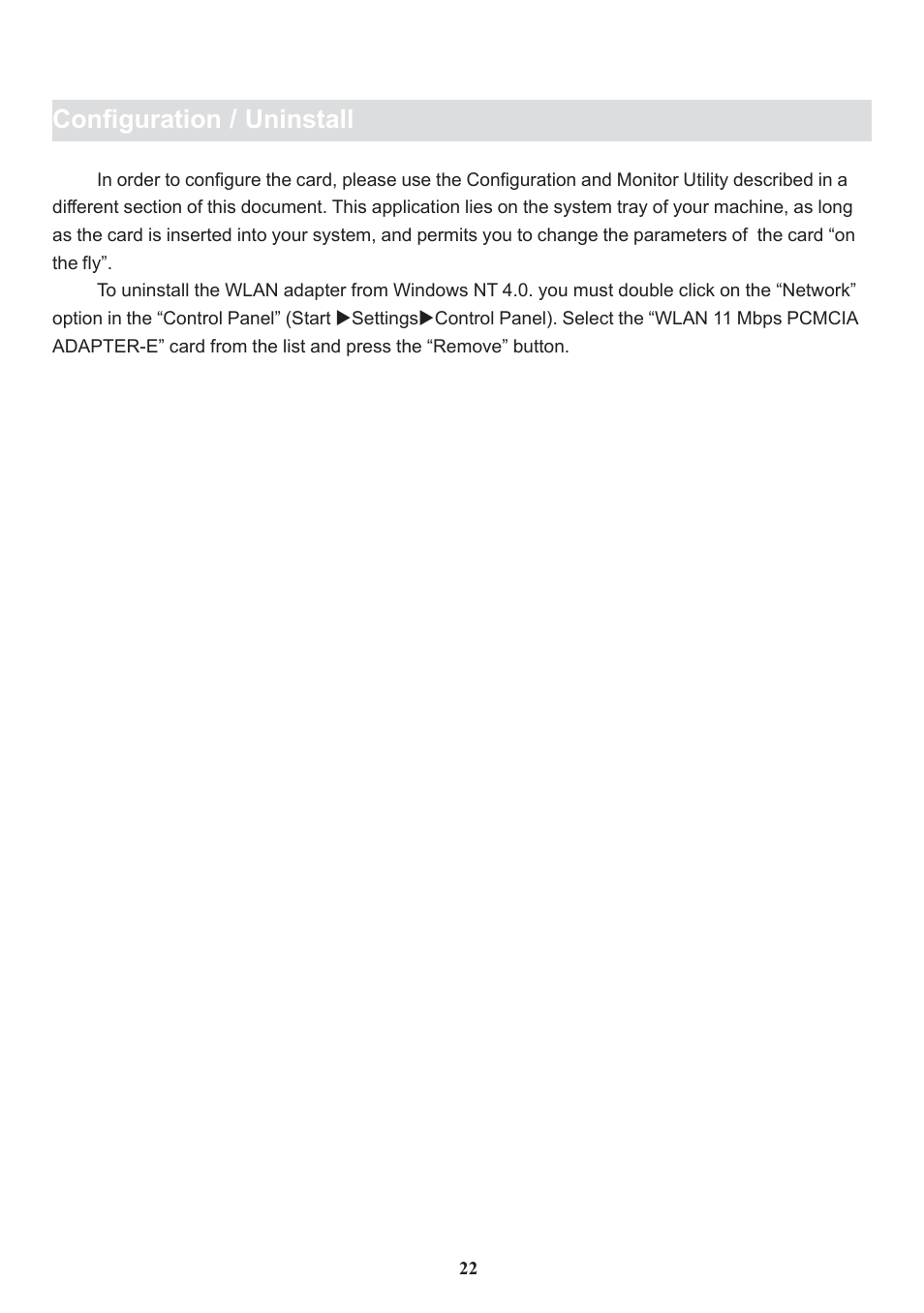 Configuration / uninstall | Boca Research Wireless LAN PC Card 11Mbps User Manual | Page 23 / 30