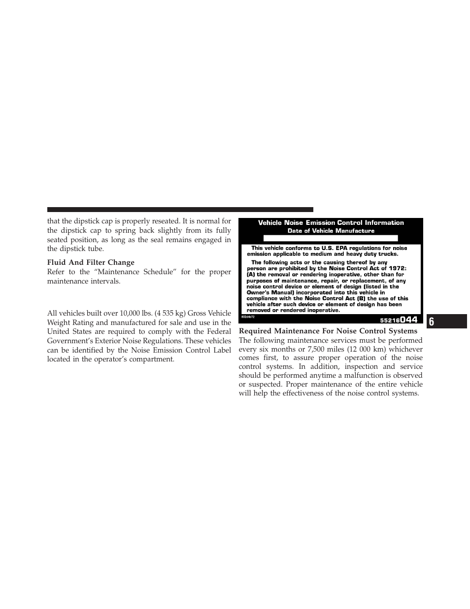 Noise control system required maintenance, Warranty | Dodge 2011 Ram Diesel User Manual | Page 129 / 174