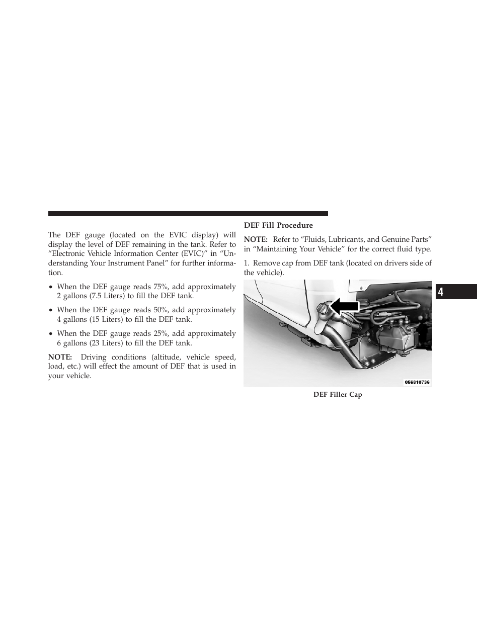 Adding diesel exhaust fluid – chassis cab only, Adding diesel exhaust fluid – chassis cab, Only | Dodge 2011 Ram Diesel User Manual | Page 89 / 174