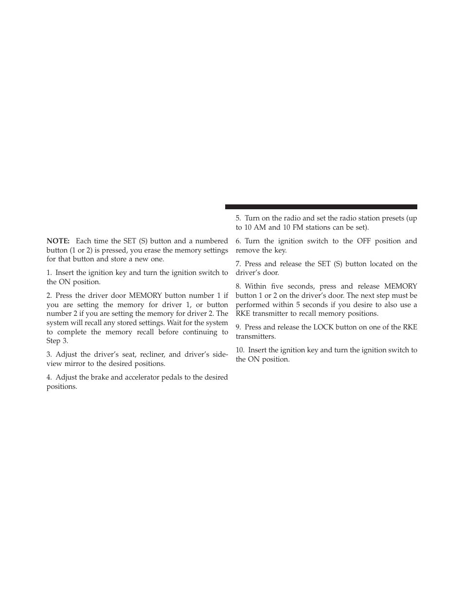 Setting memory positions and linking rke, Transmitter to memory | Dodge 2011 Grand Caravan User Manual | Page 162 / 562