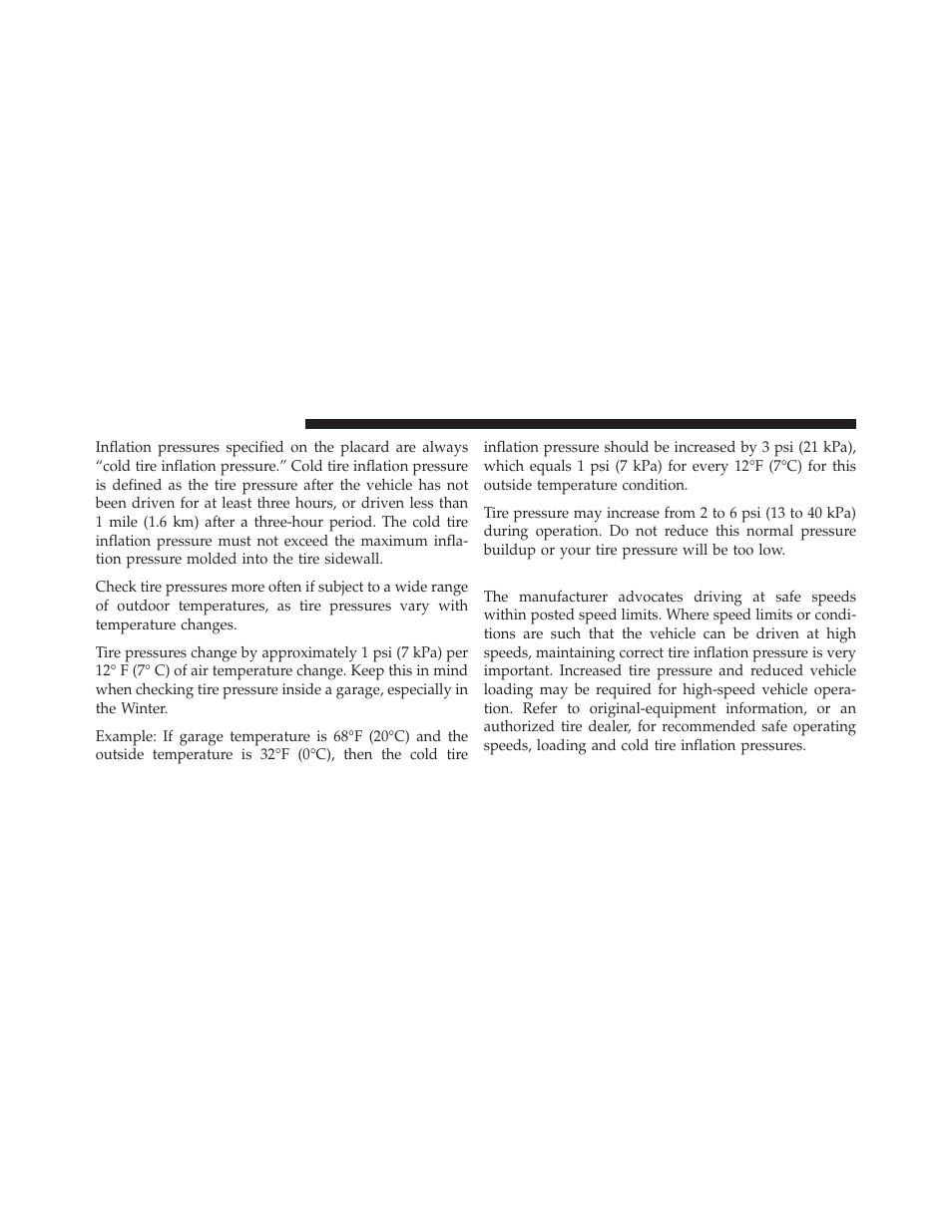 Tire pressures for high-speed operation | Dodge 2011 Grand Caravan User Manual | Page 390 / 562