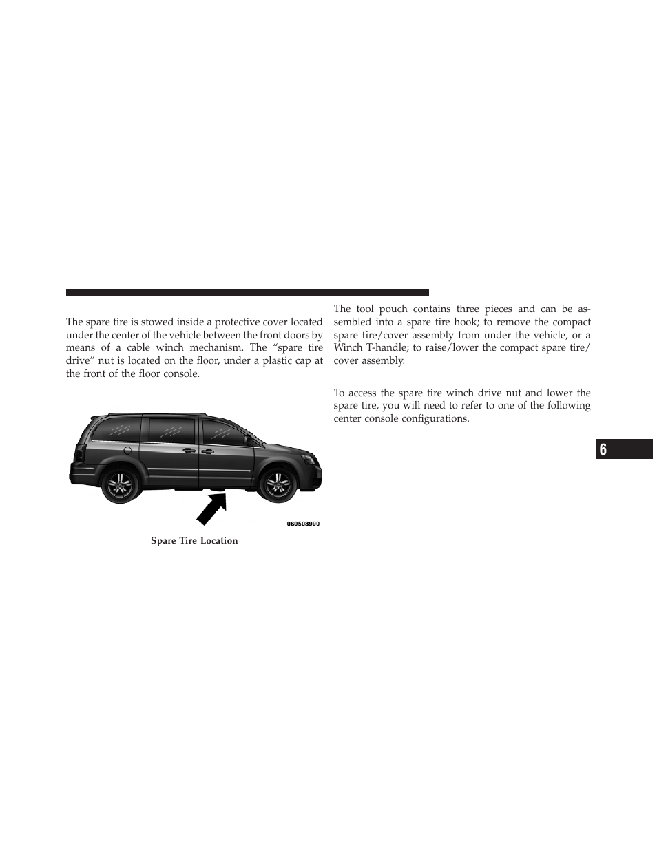 Spare tire removal, To access spare tire winch drive nut | Dodge 2011 Grand Caravan User Manual | Page 443 / 562