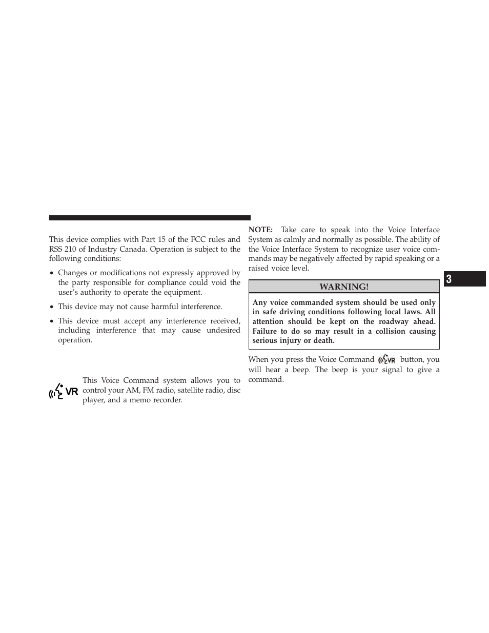 General information, Voice command — if equipped, Voice command system operation | Dodge 2011 Dakota User Manual | Page 121 / 456