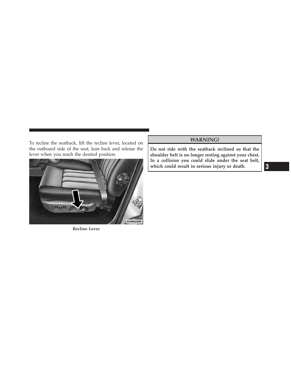 Front seat — manual recliner | Dodge 2011 Dakota User Manual | Page 131 / 456