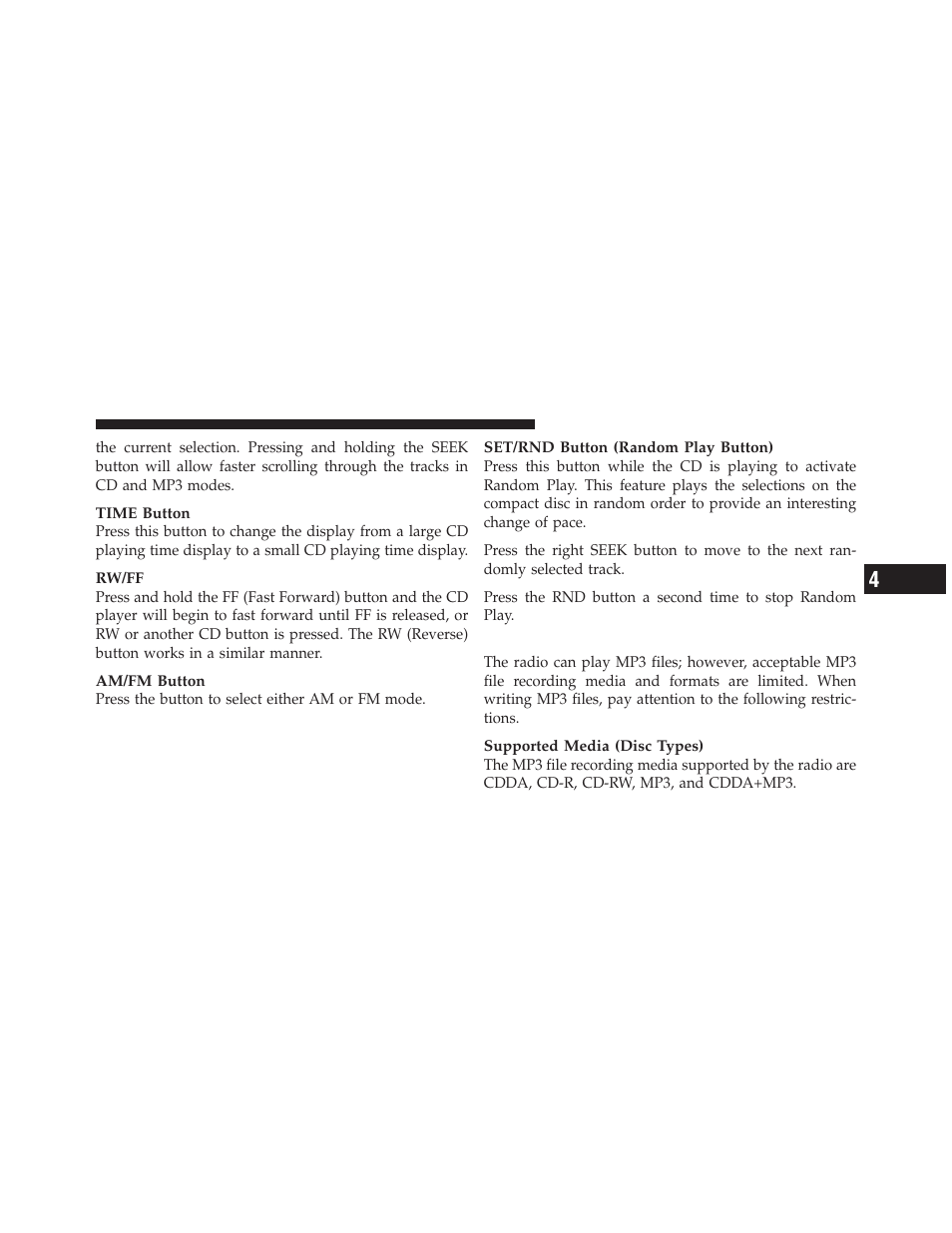 Notes on playing mp3 files | Dodge 2011 Dakota User Manual | Page 219 / 456