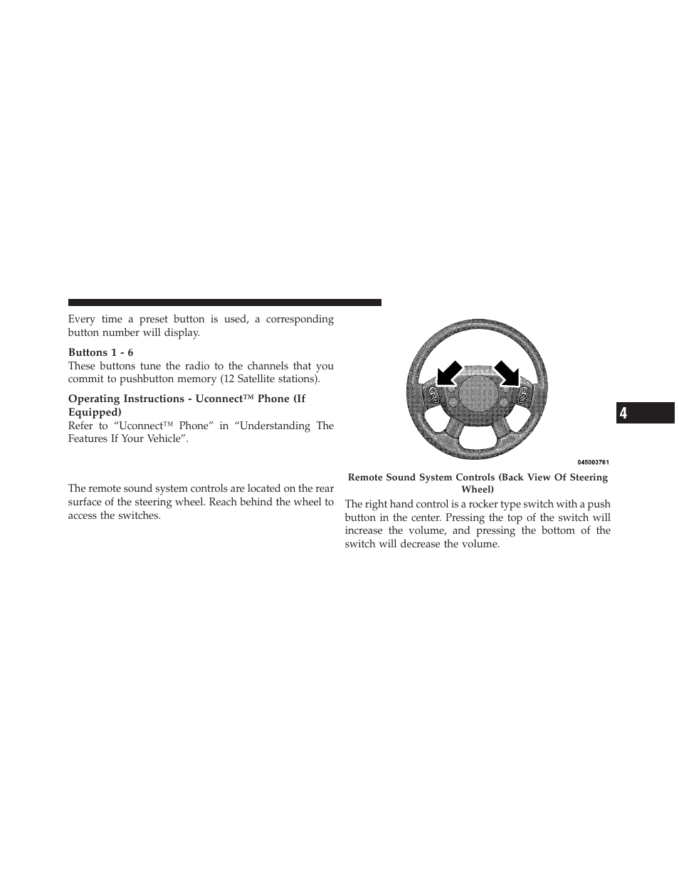 Steering wheel audio controls — if equipped, Steering wheel audio controls, If equipped | Dodge 2011 Dakota User Manual | Page 239 / 456