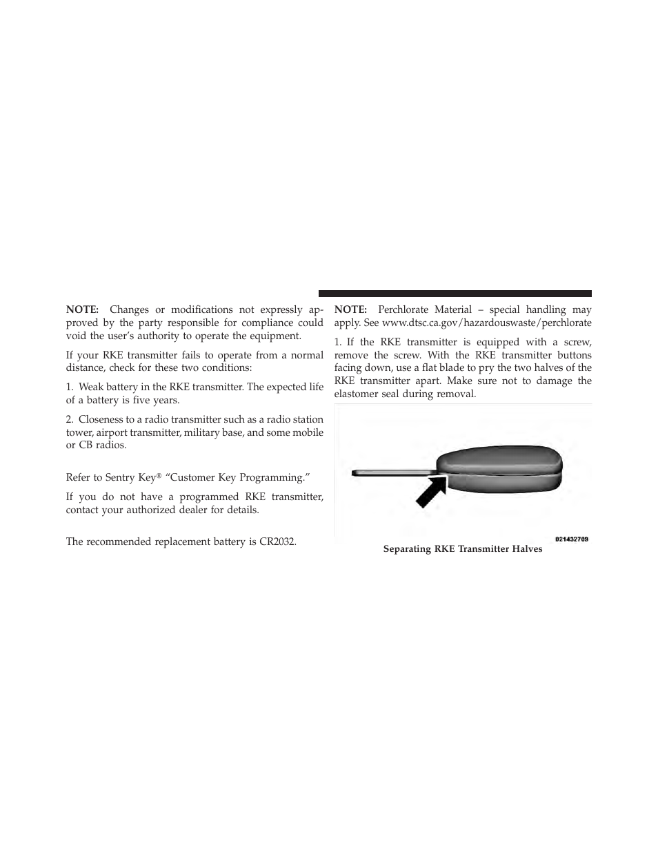 Programming additional transmitters, Battery replacement | Dodge 2011 Dakota User Manual | Page 26 / 456