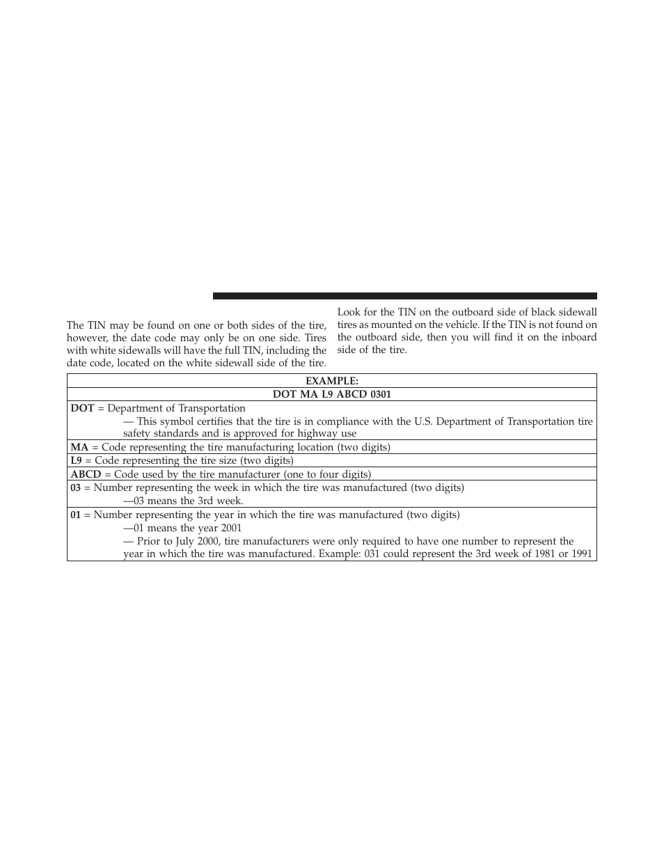 Tire identification number (tin) | Dodge 2011 Dakota User Manual | Page 282 / 456