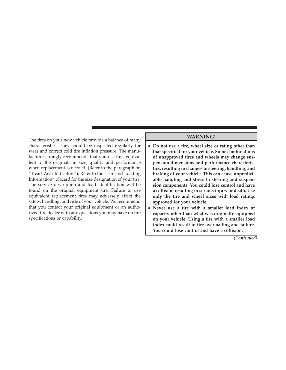 Replacement tires | Dodge 2011 Dakota User Manual | Page 296 / 456