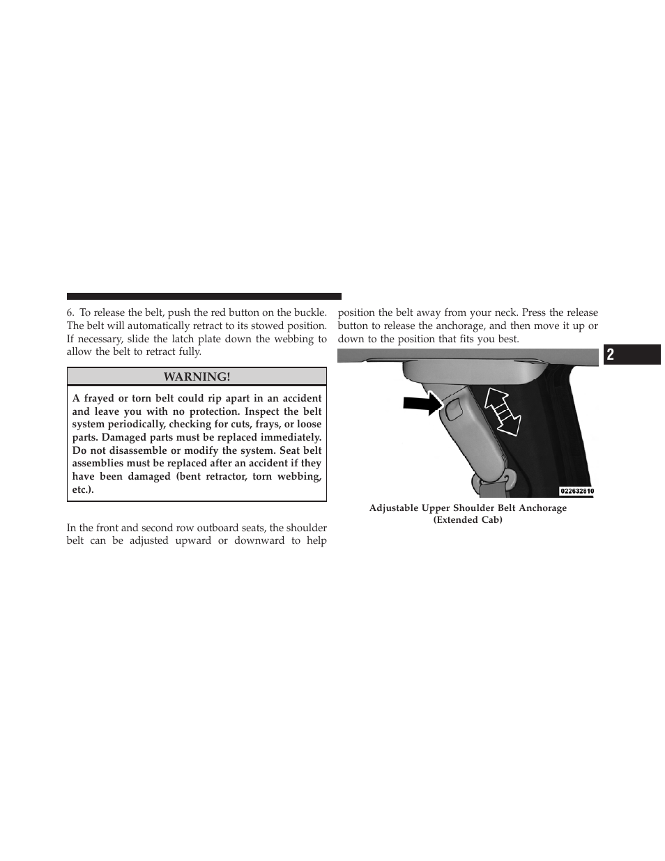 Adjustable upper shoulder belt anchorage | Dodge 2011 Dakota User Manual | Page 45 / 456