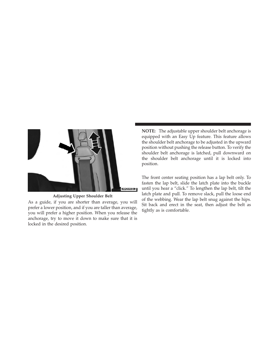 Center lap belts | Dodge 2011 Dakota User Manual | Page 46 / 456