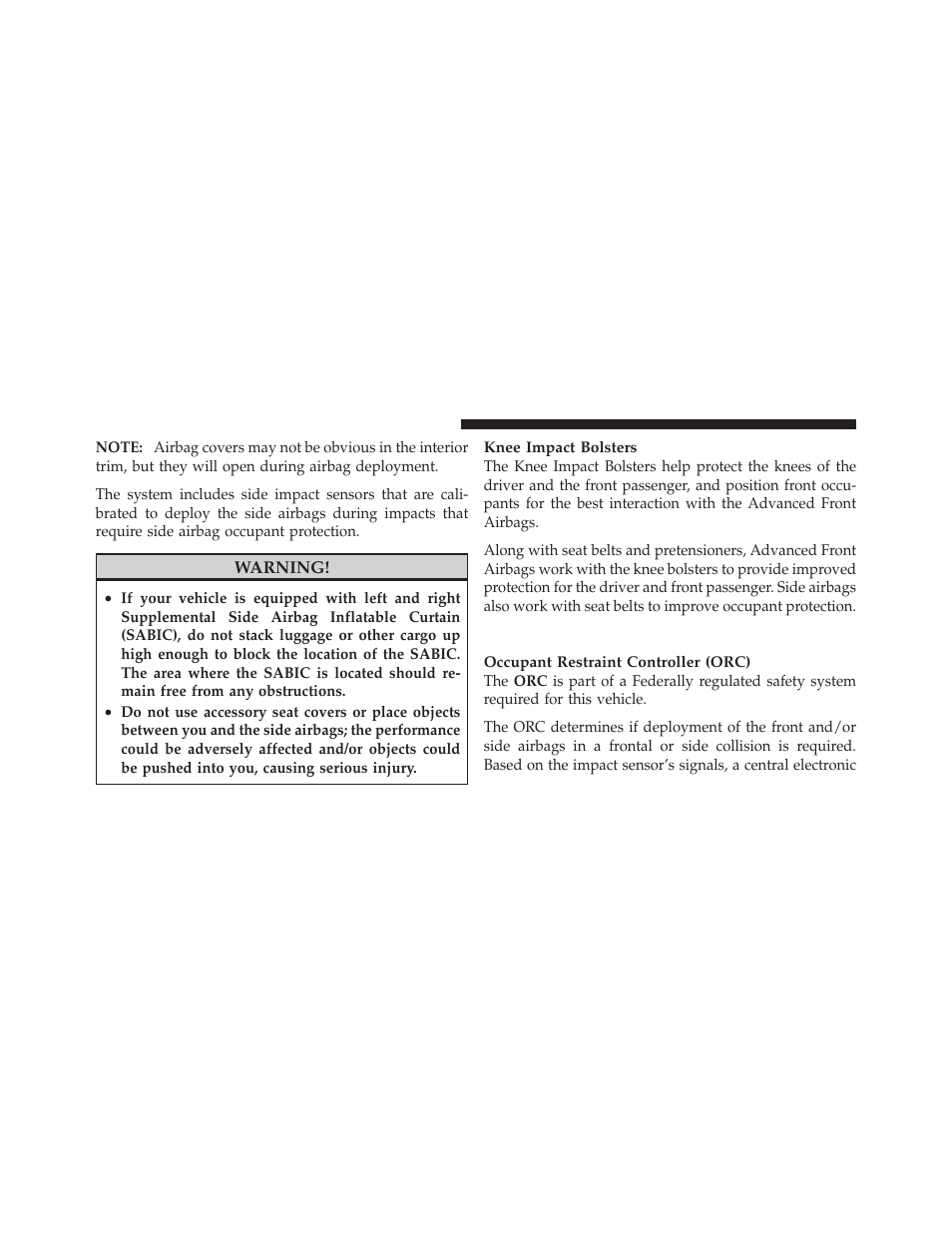 Airbag deployment sensors and controls | Dodge 2011 Dakota User Manual | Page 56 / 456