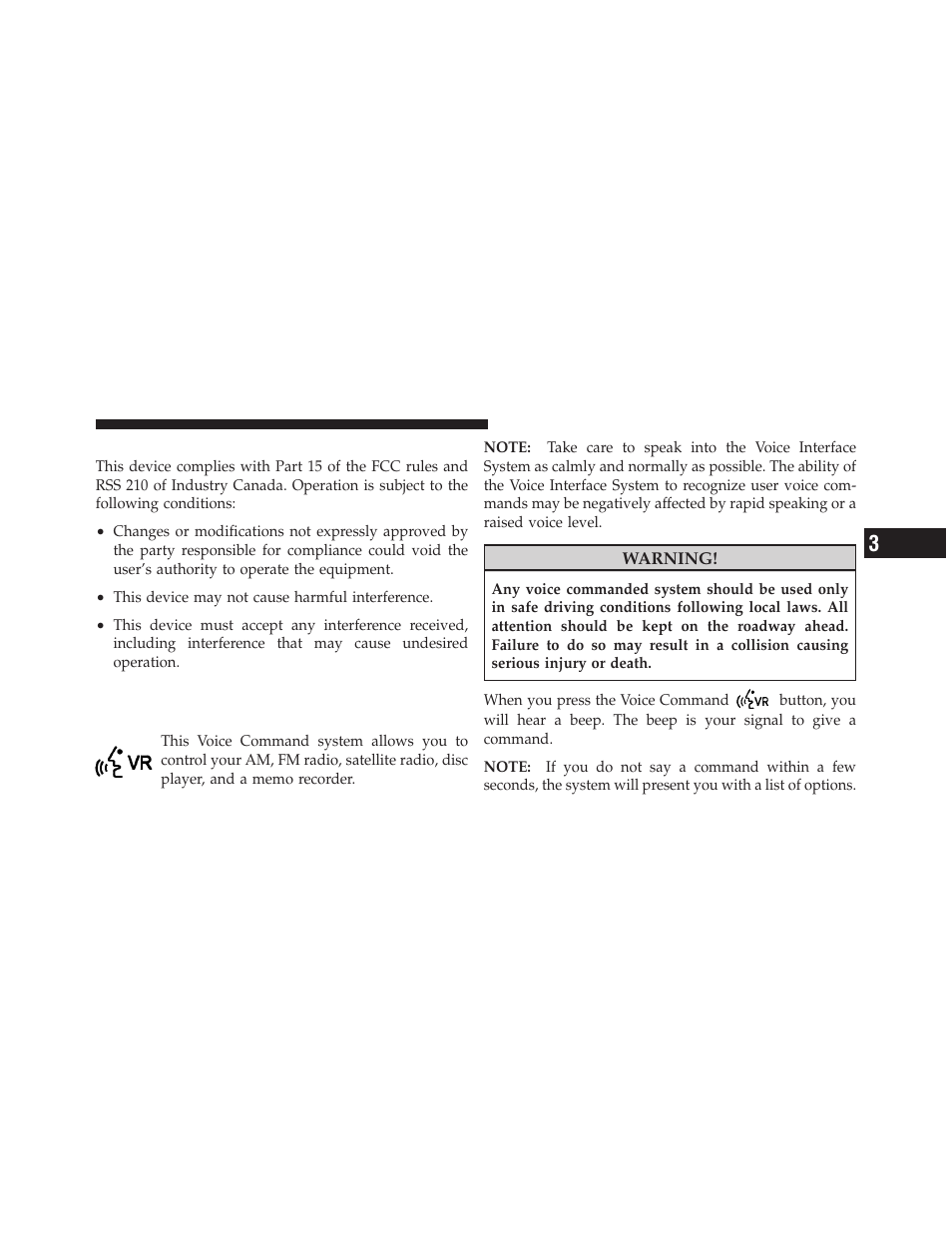 General information, Voice command — if equipped, Voice command system operation | Dodge 2011 Challenger SRT8 User Manual | Page 125 / 460