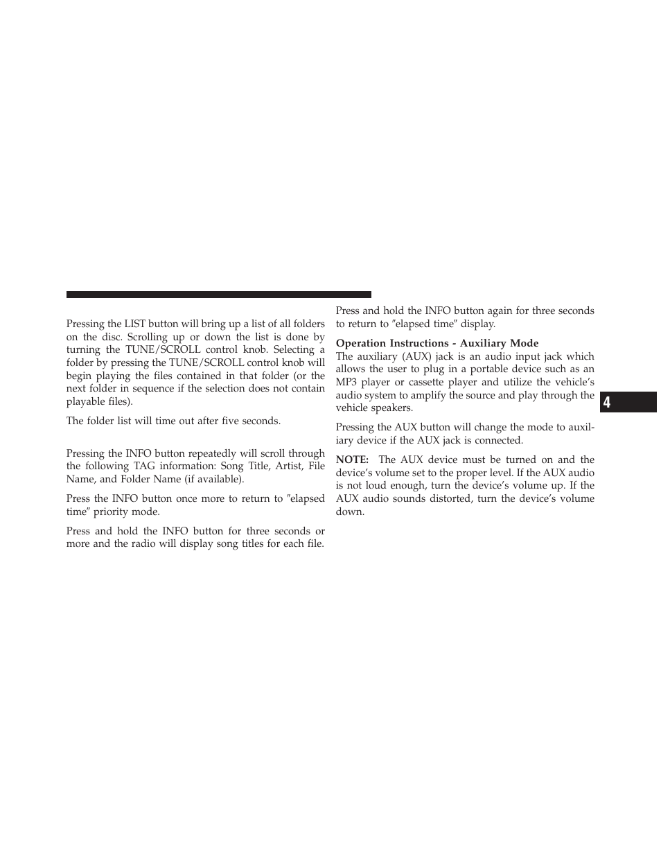 List button (cd mode for mp3 play), Info button (cd mode for mp3 play) | Dodge 2011 Challenger SRT8 User Manual | Page 223 / 460