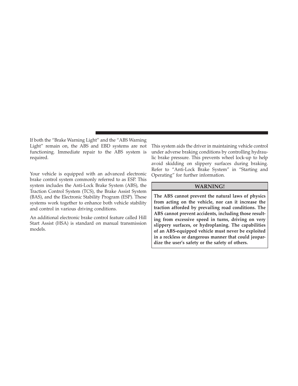 Electronic brake control system, Anti-lock brake system (abs) | Dodge 2011 Challenger SRT8 User Manual | Page 284 / 460