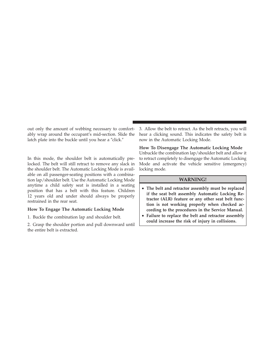 Automatic locking retractor mode (alr), If equipped | Dodge 2011 Challenger SRT8 User Manual | Page 54 / 460