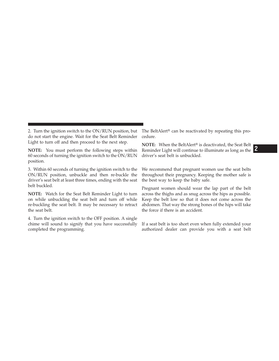 Seat belts and pregnant women, Seat belt extender | Dodge 2011 Challenger SRT8 User Manual | Page 57 / 460