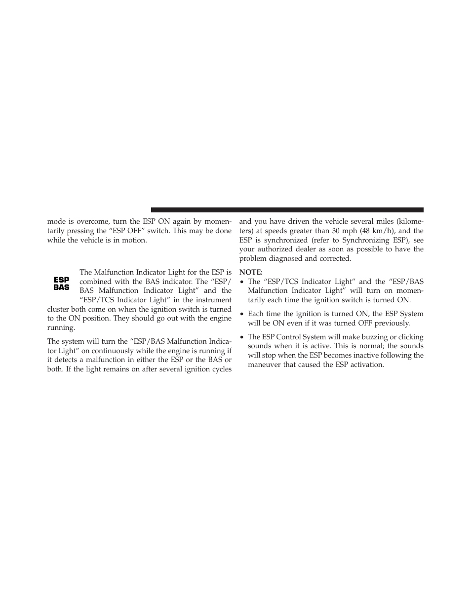 Esp/bas malfunction indicator light and, Esp/tcs indicator light | Dodge 2011 Challenger User Manual | Page 292 / 490