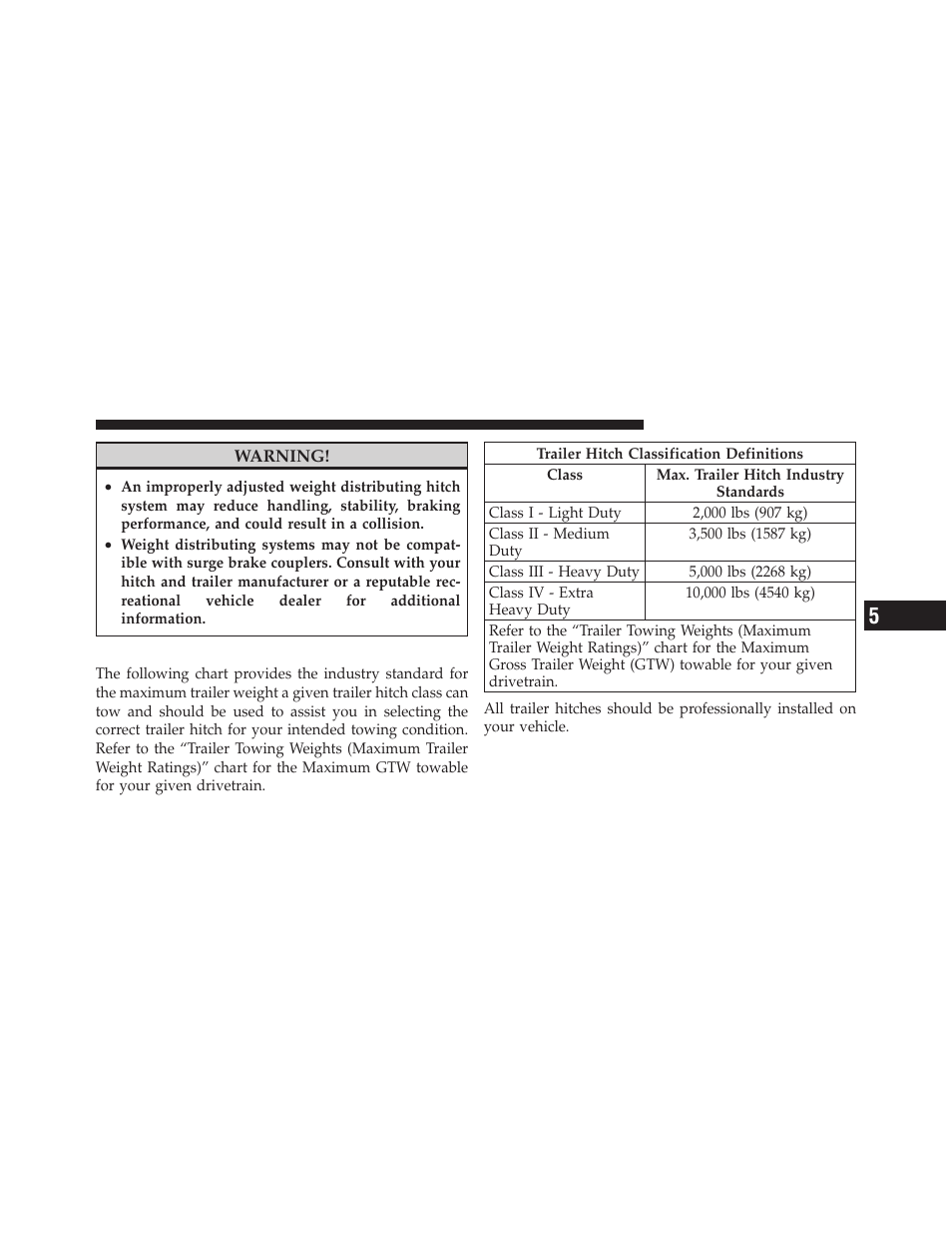 Trailer hitch classification | Dodge 2011 Challenger User Manual | Page 339 / 490