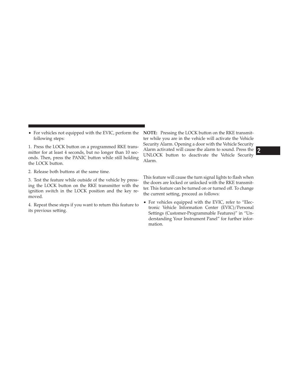 Flash lights with remote key lock/unlock | Dodge 2011 Caliber User Manual | Page 23 / 486