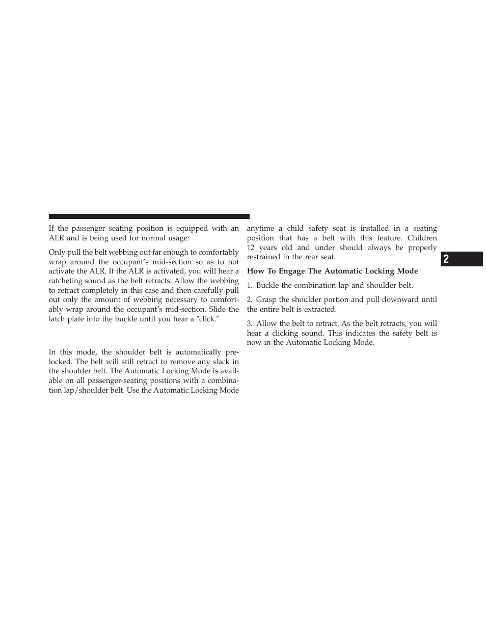 Automatic locking retractor mode (alr), If equipped | Dodge 2011 Caliber User Manual | Page 53 / 486
