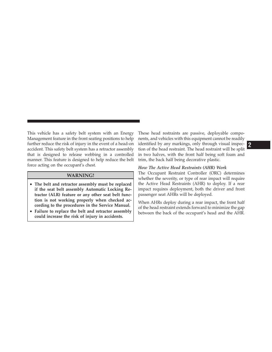 Energy management feature, Supplemental active head restraints (ahr) | Dodge 2011 Caliber User Manual | Page 55 / 486