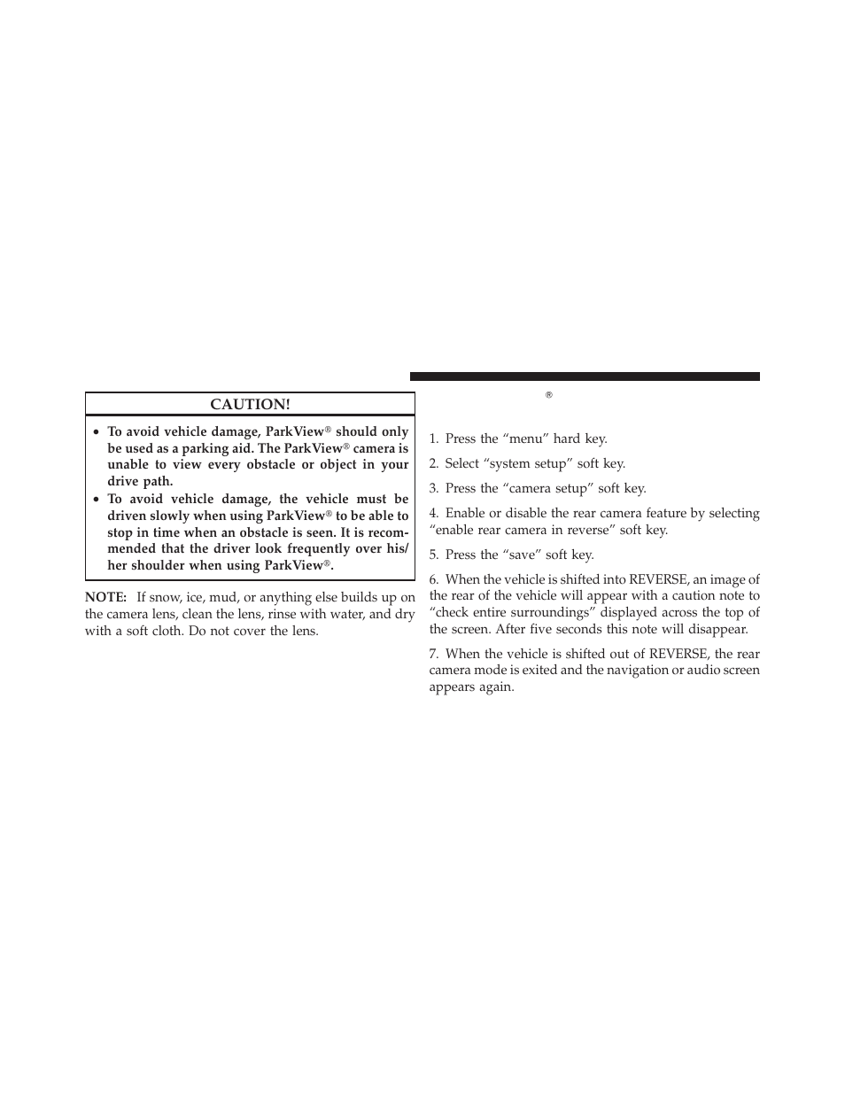 Turning parkview௡ on or off, With navigation/multimedia radio | Dodge 2010 Ram User Manual | Page 143 / 608