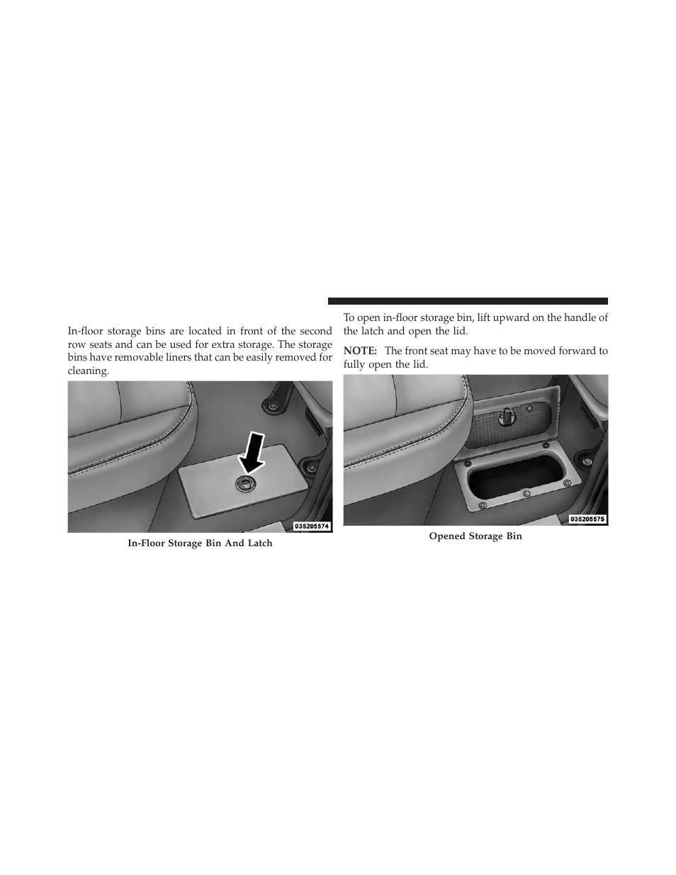 Second row in-floor storage bin — if equipped, Second row in-floor storage bin, If equipped | Dodge 2010 Ram User Manual | Page 169 / 608