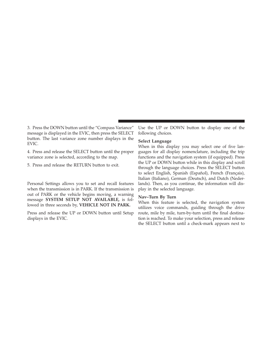 Customer-programmable features (system setup), Customer-programmable features, System setup) | Dodge 2010 Ram User Manual | Page 233 / 608