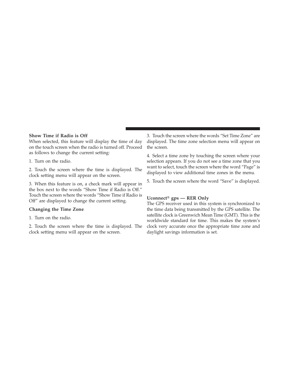 Clock setting procedure — rer/ren radio, Clock setting procedure — rer/ren, Radio | Dodge 2010 Ram User Manual | Page 241 / 608