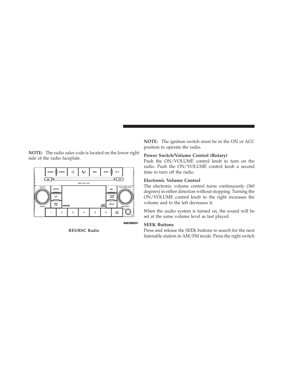 Operating instructions — radio mode, Media center 130 (res/rsc) — am/fm | Dodge 2010 Ram User Manual | Page 253 / 608