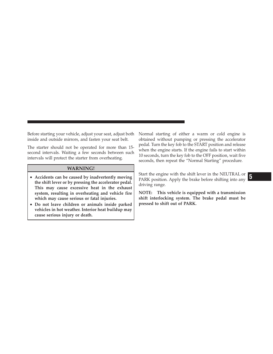 Starting procedures, Normal starting, Automatic transmission | Dodge 2010 Ram User Manual | Page 298 / 608